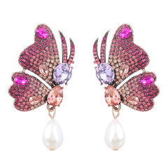 Fancy Alloy Butterfly Earrings with Diamond and Pearl Drop Earrings