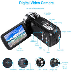 2.7K Camcorder 42MP 18X Zoom Digital Video Camera Rechargeable Vlogging Camera with 3in 270° Rotating IPS Screen Fill Light Remote Control Battery