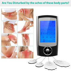 Rechargeable Tens Unit Machine Impulse Massager 16 Modes Pain Relief Body Massager Machine with Dual Outputs