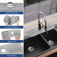 Faucet Splash Mat 14.56x5.51in Silicone Sink Drying Mat Water Drip Catching Tray Water Drainage Pad Sponge Soap Holder for Kitchen Bathroom Sink Faucet