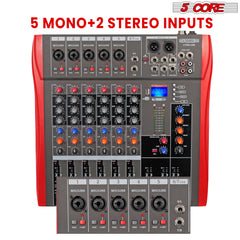 5 Core Audio Mixer 6 Channel DJ Mixing Board Professional Bluetooth USB Analog Mezclador De Audio w Phantom Power Rackmount Console for Live Recording Podcast Karaoke - MX 6CH