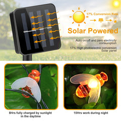 Solar String Bee Lights 30 Honeybees LED Fairy Solar Lights 8 Lighting Modes IP65 Waterproof Decorative Lamps