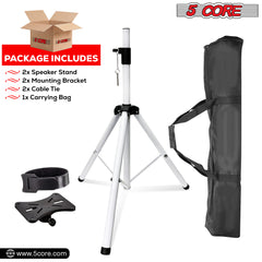 5 Core Speaker Stand Tripod Tall Height Adjustable Heavy Duty DJ Light Floor Stands Universal 35mm Pole Mount PA Studio Monitor Large Subwoofer Support - SS HD WH BAG