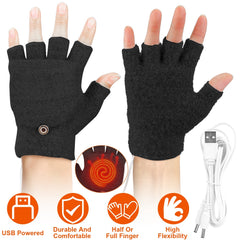 USB Wool Heated Gloves Mitten Half Fingerless Glove Electric Heated Gloves