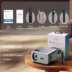 Projector with 5G WiFi and Bluetooth, VACASSO Native 1080P Portable Projector 4K Supported with Tripod, 11000L Movie Home Projector Compatible with HDMI/TV Stick/iOS/Android/PS5