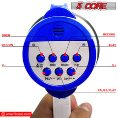 5 Core Megaphone Speaker Portable • 30W Bullhorn w Siren • Adjustable Volume Bull Horn • 800 Feet Range • Battery Powered Handheld Mega Phone for Coaches Safety Drill- 8R-USB-WB