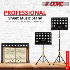 5 Core Sheet Music Stand Dual Use Professional Portable Music Stand, Metal Desktop Tripod Music Book Stand & Orchestral Sheet Stand Folding Adjustable Sturdy Heavy Duty for Performance & Band-MUS YLW