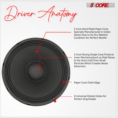 5 Core 10 Inch Subwoofer Speaker • 600W Max • 8 Ohm Fullrange Replacement DJ Bass Sub Woofer Loudspeaker • 3" Voice Coil • 96 Oz Magnet • Aluminum Frame- FR 10 185 AL