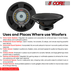 5 Core 10 Inch Subwoofer Speaker • 750W Peak • 8 Ohm Replacement DJ Pro Audio Bass Sub Woofer • w 1.25\" Voice Coil • 23 Oz Magnet- WF 10120 8OHM