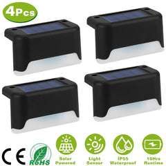 4Pcs Solar Powered LED Step Lights Outdoor IP55 Waterproof Dusk To Dawn Sensor Fence Lamps