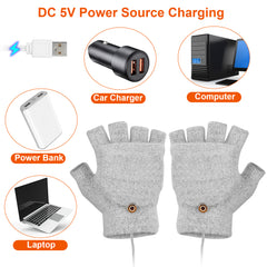 USB Wool Heated Gloves Mitten Half Fingerless Glove Electric Heated Gloves