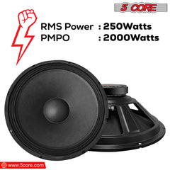 5 Core 15 Inch Subwoofer Speaker 8 Ohm Full Range Replacement DJ Woofer w 60 Oz Magnet - FR 15 140 MS