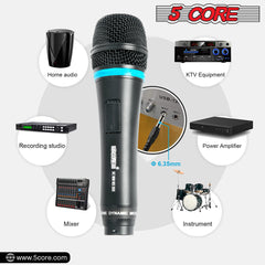 5 Core Handheld Wired Microphone Premium Dynamic Neodymium Unidirectional Mic W/Mesh Grille Metal Body ON/Off Switch 16ft Detachable Cable Suited for Singing, Speech, Karaoke with Clip + Bag- ND 26X