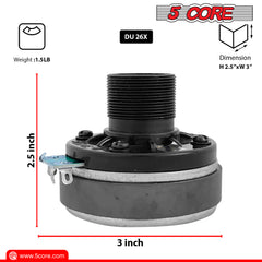 5 Core Compression Driver 1\" Exit Screw-On Horn 200W PMPO Tweeter Driver Unit High Frequency 8 Ohms 1\" Voice Coil 108dB Also-for Car Audio Speaker System 5C-D26