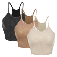 3 Pack Women Crop Basic Tank Top Ribbed Knit Sleeveless Round Neck 9 Color Machine Wash Summer Crop S to XL