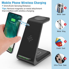 15W 3 in 1 Wireless Charger Dock Fast Charging Station Stand Holder