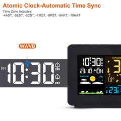 Atomic Projection Alarm Clock Radio Control Clock with WWVB Function Weather Station Dual Alarms Snooze Outdoor Wireless Temperature Humidity Sensor