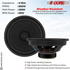 5 Core 8 Inch Subwoofer • 500W PMPO 4 Ohm Car Bass Sub Woofer • Replacement Speaker w 0.81\" Voice Coil • Bocinas Para Carro- WF 8\"-890