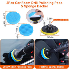 26Pcs Car Detailing Brush Kit Exterior Interior Car Cleaning Set Drill Brush Set Car Buffing Sponge Pads Kit for Cleaning Automobile Interior Exterior Wheels Dashboard