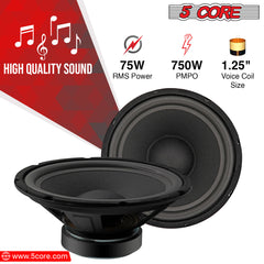 5 Core 10 Inch Subwoofer Speaker • 750W Peak • 8 Ohm Replacement DJ Pro Audio Bass Sub Woofer • w 1.25\" Voice Coil • 23 Oz Magnet- WF 10120 8OHM