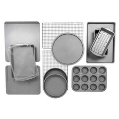 12-Piece Nonstick Steel Bakeware Set, Cookie Pan Set, Gray