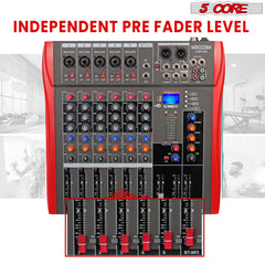 5 Core Audio Mixer 6 Channel DJ Mixing Board Professional Bluetooth USB Analog Mezclador De Audio w Phantom Power Rackmount Console for Live Recording Podcast Karaoke - MX 6CH