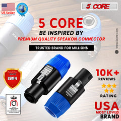 5 Core 4 Pole Speakon Connector 4 Pieces with Twist Lock Audio Jack Male Plug – Loud Speaker to Amplifier Plug - 4 Conductor Speak-On Cable Adapter Replacement - Speakon 4PCS