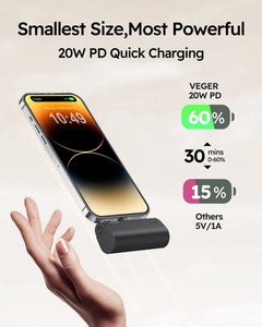 Mini Portable Charger for iPhone, 5000mAh 20W PD Fast Charging Battery Pack, Cordless Portable External Backup Charger for iPhone 13, 12, 11, 8, 7, XR, XS Max, Pro Max, AirPods