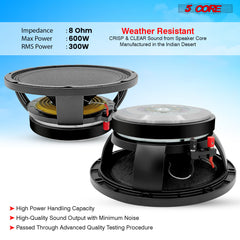 5 Core 10 Inch Subwoofer Speaker • 600W Max • 8 Ohm Fullrange Replacement DJ Bass Sub Woofer Loudspeaker • 3" Voice Coil • 96 Oz Magnet • Aluminum Frame- FR 10 185 AL