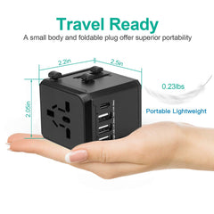 Universal Travel Power Adapter All in One AC Power Plug Adapter International Wall Charger with 4 Charging Ports for Phones Tablets Cameras US UK EU AU Plug