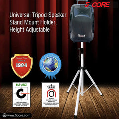 5 Core Speaker Stand Tripod Tall Height Adjustable Heavy Duty DJ Light Floor Stands Universal 35mm Pole Mount PA Studio Monitor Large Subwoofer Support - SS HD WH BAG