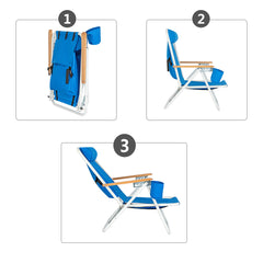 Backpack Beach Chair Folding Portable Chair Blue Solid Camping Hiking Fishing