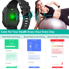 1.69in Full Touch Wireless Smart Watch 3ATM Waterproof Sport Fitness Watch with Sleep Heart Rate Blood Oxygen Blood Pressure Monitor Fit for iPhone Android