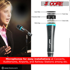 5 Core Handheld Wired Microphone Premium Dynamic Neodymium Unidirectional Mic W/Mesh Grille Metal Body ON/Off Switch 16ft Detachable Cable Suited for Singing, Speech, Karaoke with Clip + Bag- ND 26X