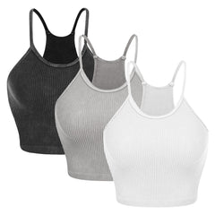 3 Pack Women Crop Basic Tank Top Ribbed Knit Sleeveless Round Neck 9 Color Machine Wash Summer Crop S to XL