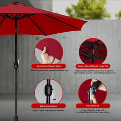 9' Solar Umbrella 32 LED Lighted Patio Umbrella Table Market Umbrella with Push Button Tilt/Crank Outdoor Umbrella for Garden, Deck, Backyard and Pool, Red