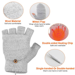 USB Wool Heated Gloves Mitten Half Fingerless Glove Electric Heated Gloves