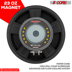 5 Core 10 Inch Subwoofer Speaker • 750W Peak • 8 Ohm Replacement DJ Pro Audio Bass Sub Woofer • w 1.25\" Voice Coil • 23 Oz Magnet- WF 10120 8OHM