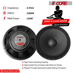 5 Core 15 Inch Subwoofer Speaker 8 Ohm Full Range Replacement DJ Woofer w 60 Oz Magnet - FR 15 140 MS