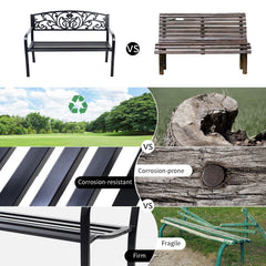 50 Inch Patio Park Steel Frame Cast Iron Backrest Bench Porch Chair