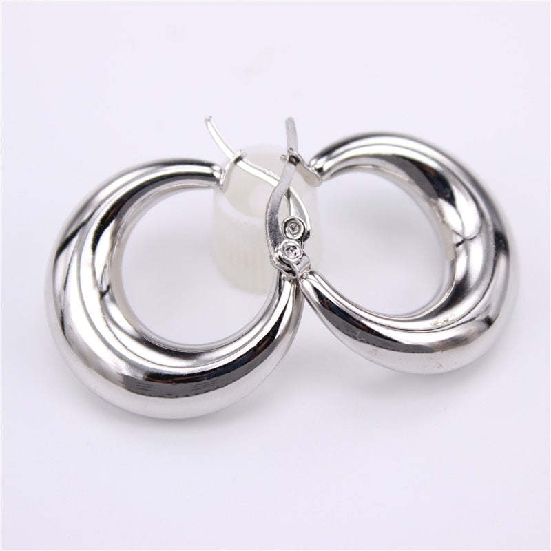 Smooth Exquisite Big Circle Hoop Earrings for Women Girl Wedding Party Stainless Steel Jewelry