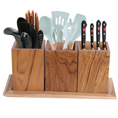 WILLART Wooden Multipurpose Kitchen Utensil Cutlery Caddy Cooking Utensils; Knife Spoon & Spatula Rack Holder Organizer Snacks Tea Coffee Sugar Container Gift