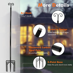 8/10 Feet 2 Pack Outdoor String Light Poles with Top Arc Hook and 5-Prong Base