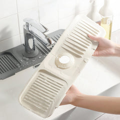 Faucet Splash Mat 14.56x5.51in Silicone Sink Drying Mat Water Drip Catching Tray Water Drainage Pad Sponge Soap Holder for Kitchen Bathroom Sink Faucet