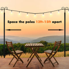 8/10 Feet 2 Pack Outdoor String Light Poles with Top Arc Hook and 5-Prong Base