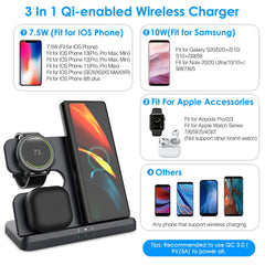 3 In 1 Fast Wireless Charger for Qi-enabled Phones Earphones Watches Wireless Charging Station