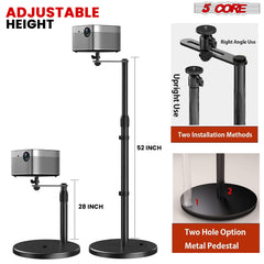 Projector Stand Height adjustable 28"-52" Tall Floor Stands w 3 Mounting Options 360° Rotatable Ball Head Heavy Duty Multipurpose Soporte Para Proyector for Home Office 5 Core PS FLR RB BLK