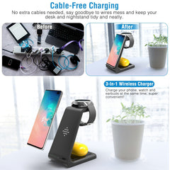 15W 3 in 1 Wireless Charger Dock Fast Charging Station Stand Holder