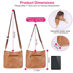 Women Fashion Leather Crossbody Bag Shoulder Bag Casual Handbag with Flexible Wearing Styles Adjustable Guitar Strap