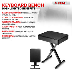 5 Core Keyboard Bench Height Adjustable Piano Chair Thick Padded Music Stool Heavy Duty Seat for Pianist Drum Guitar Player